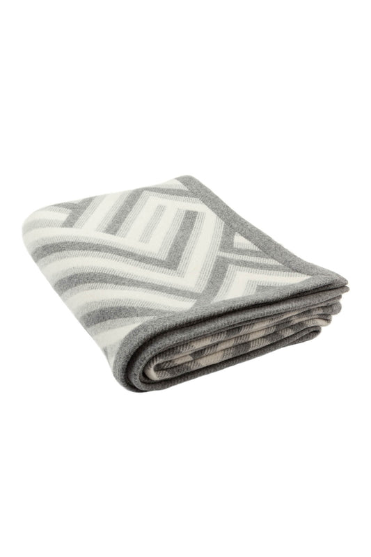 Johnstons of Elgin Merino Cashmere Blend Chevron Throw in Grey & White folded on a white background TB000470RU6996ONE