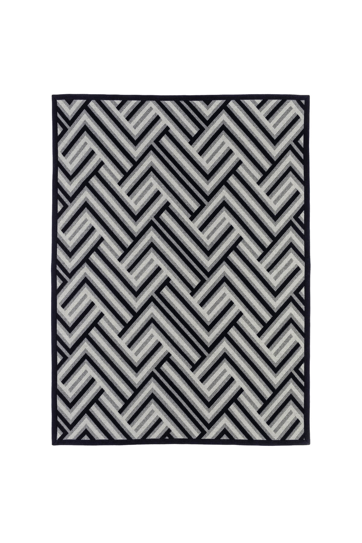 Johnstons of Elgin Merino Cashmere Blend Chevron Throw in Navy & Silver flat on a white background TB000470RU6997ONE