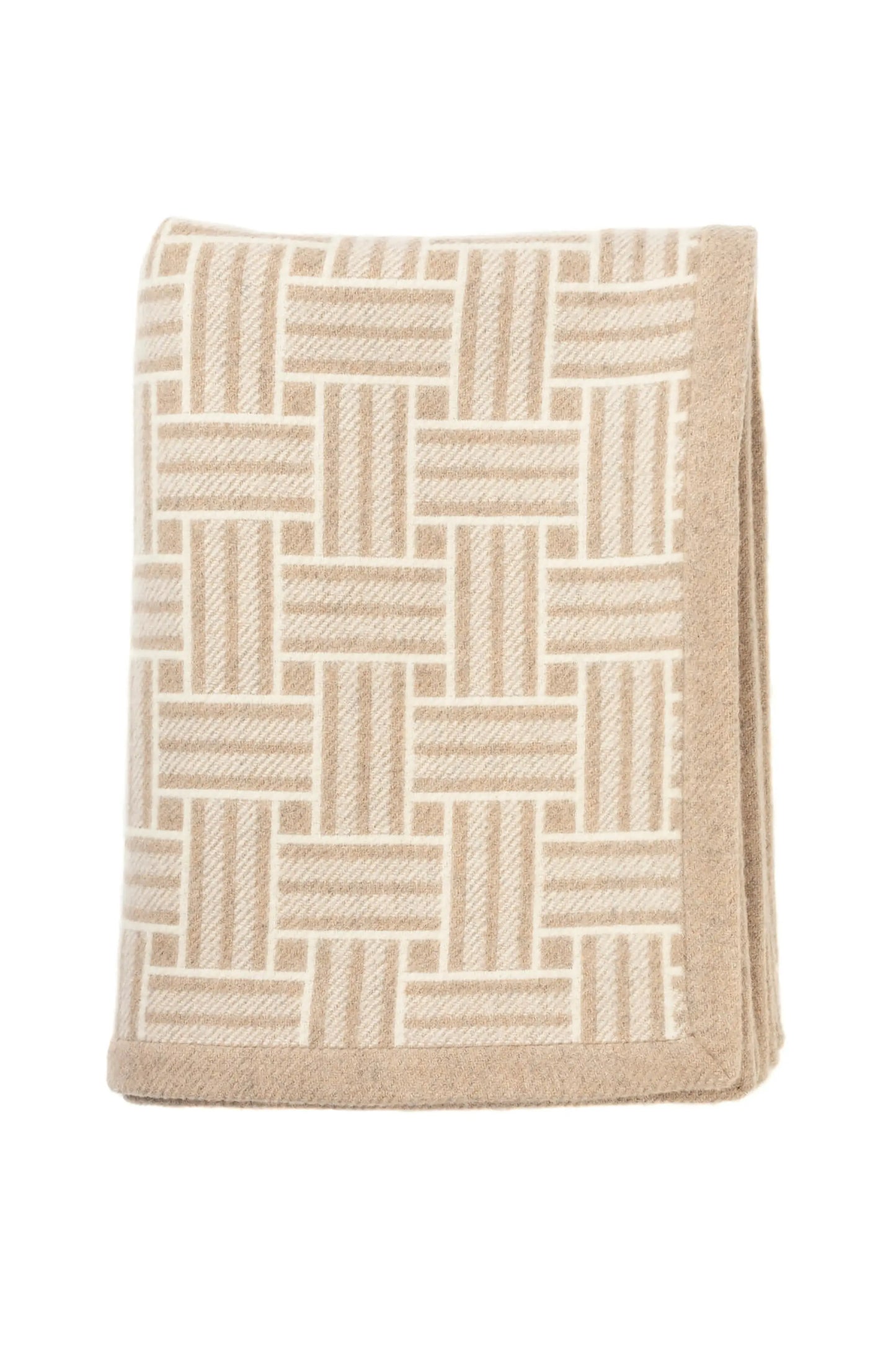 Johnstons of Elgin’s Natural & White Basket Weave Throw on white background TB000470RU6999ONE