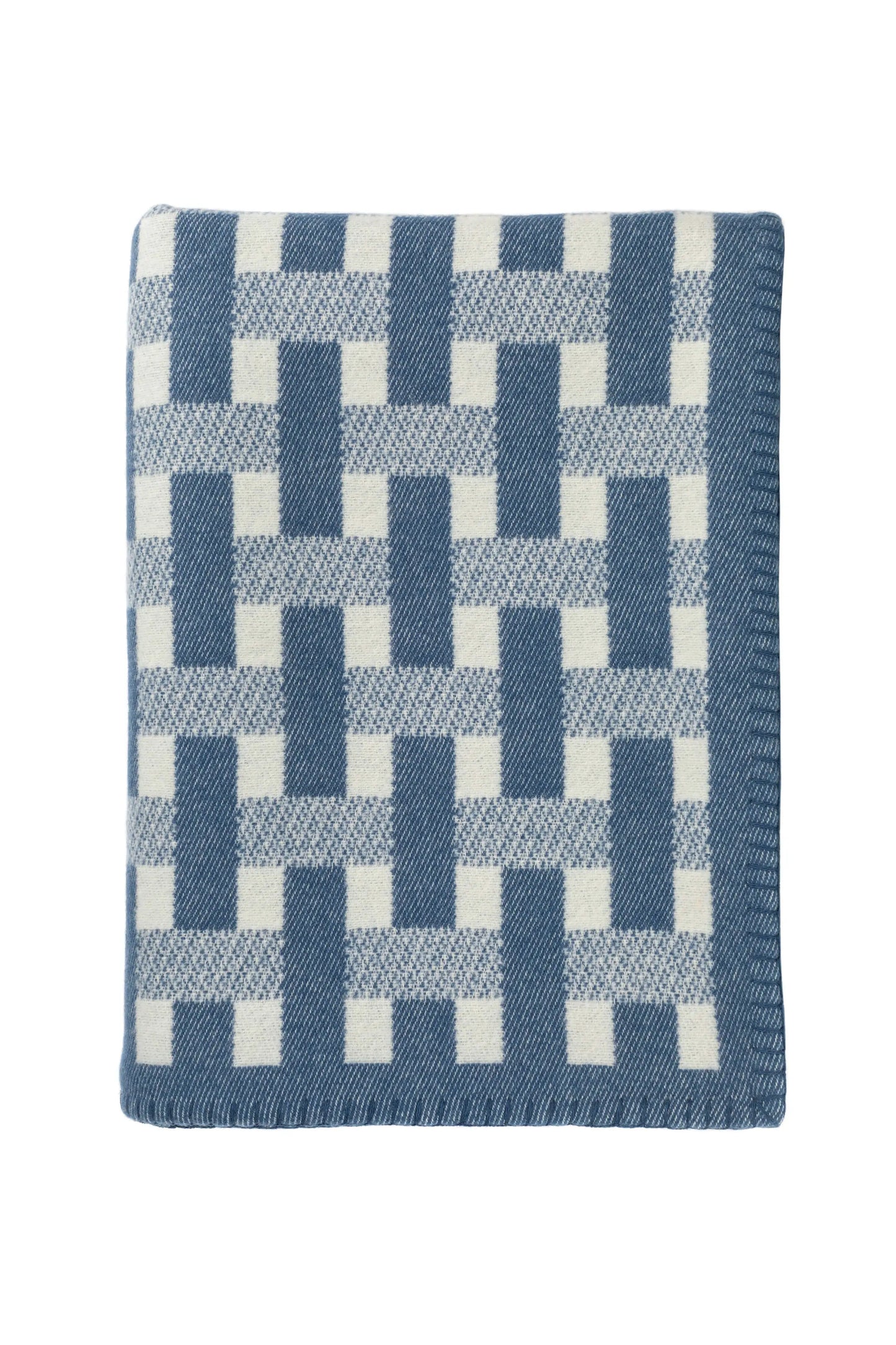 2025 Johnstons of Elgin Interiors Collection Sapphire & White Blanket Stitched Basketweave Throw on a white background  TB000500RU7444ONE