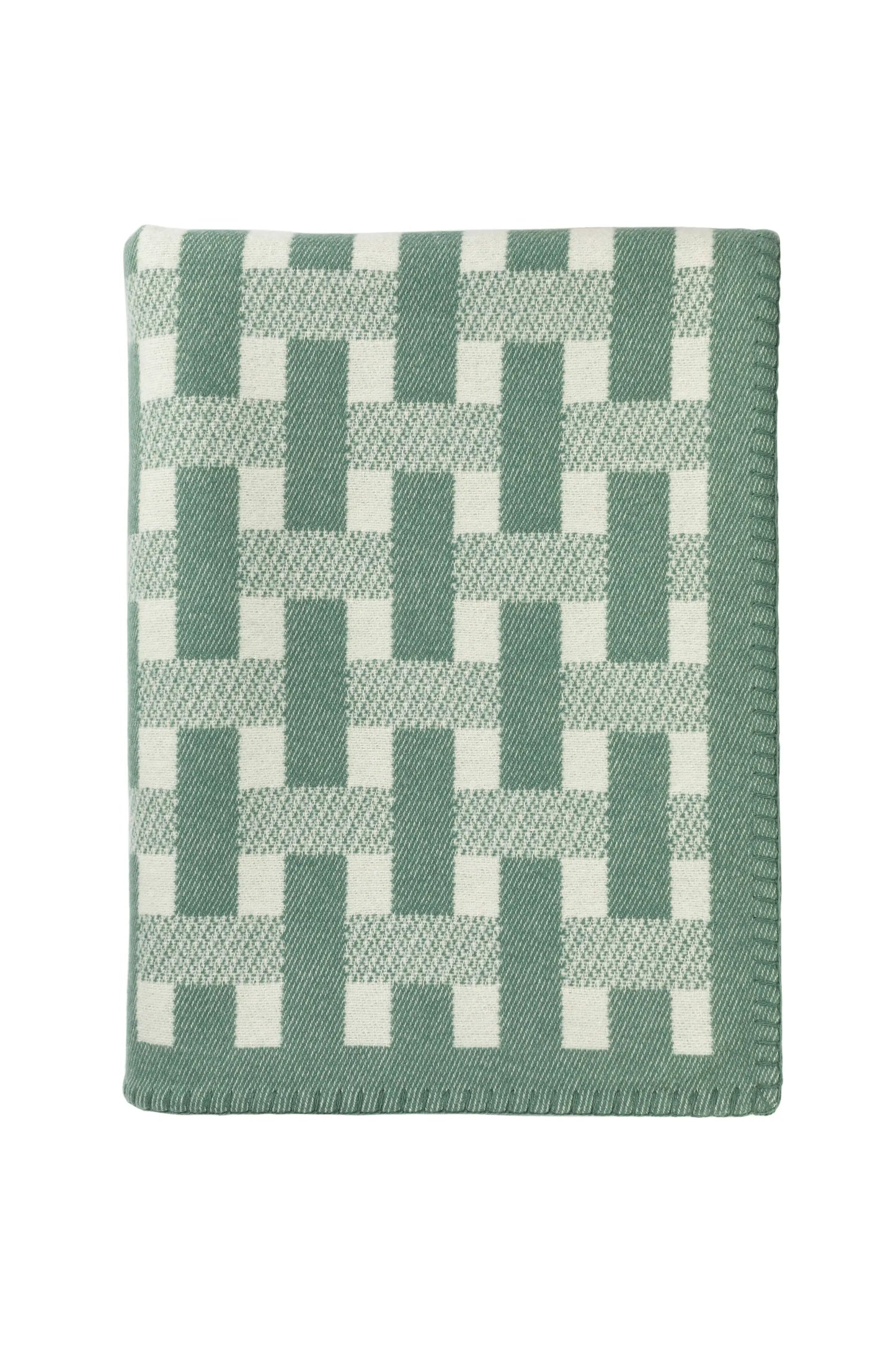 2025 Johnstons of Elgin Interiors Collection Moss & White Blanket Stitched Basketweave Throw on a white background  TB000500RU7445ONE