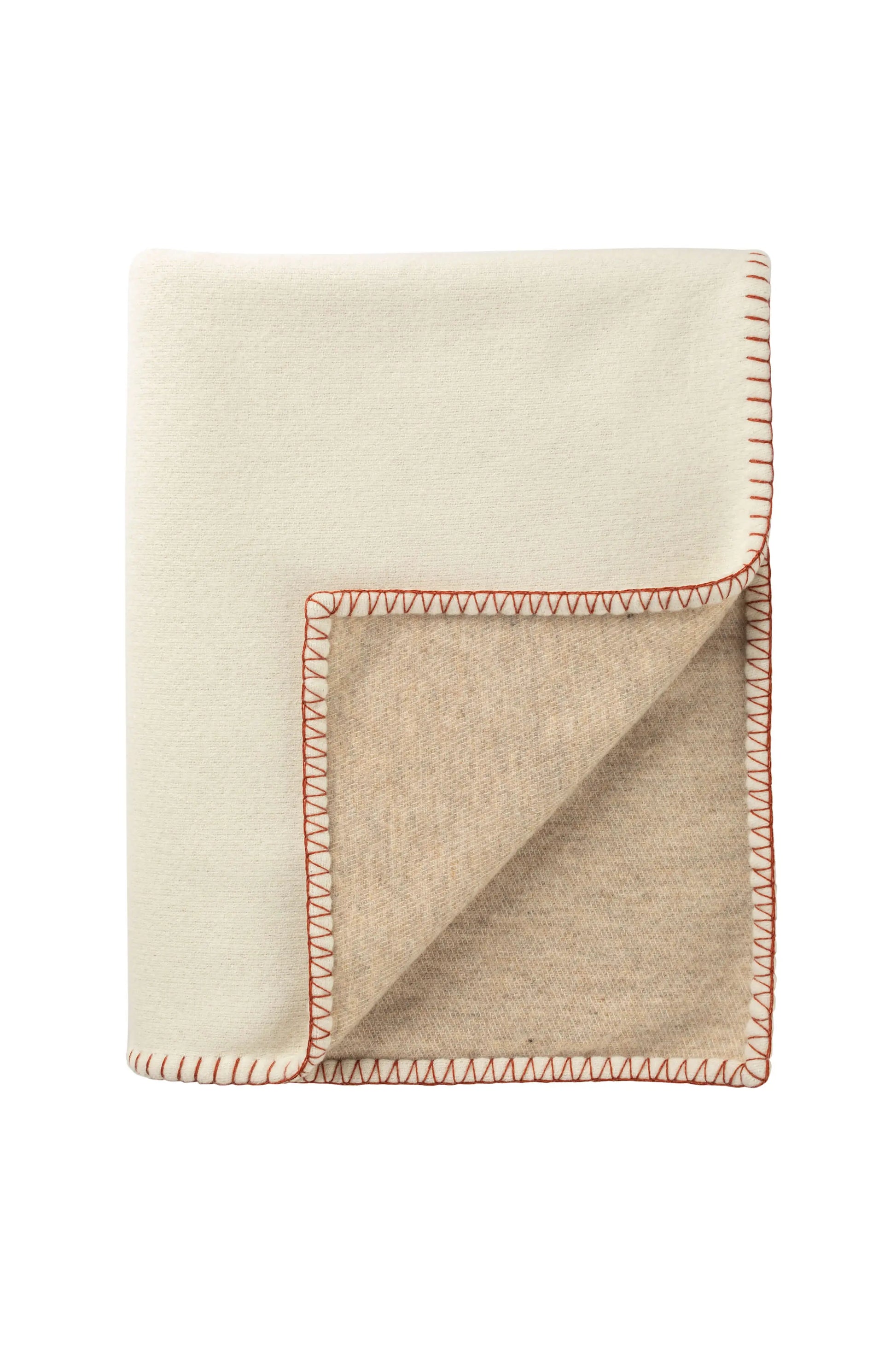 2025 Johnstons of Elgin Interiors Collection Ecru & Oatmeal Reversible Blanket Stitched Throw on a white background  TB000500RU7559ONE