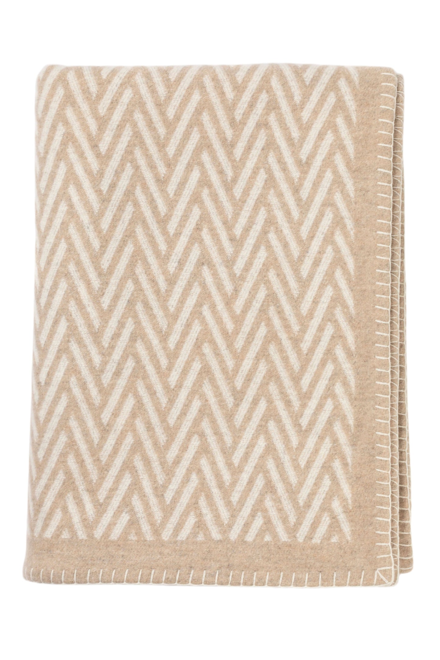 Johnstons of Elgin Merino Cashmere Blend Chevron Throw in Natural & White folded on a white background TB000500RU6971ONE