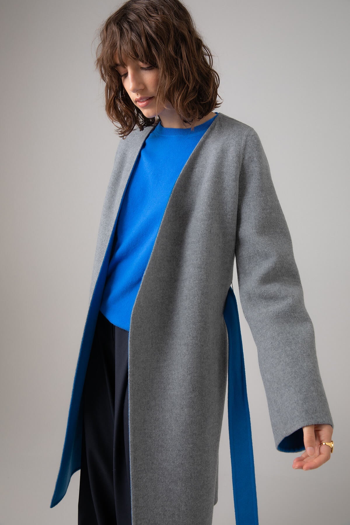 Women's collarless hot sale wool coat