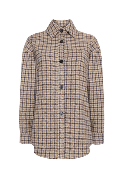 Johnstons of Elgin AW24 Women's Tailoring Ochre & Ash & Blue Gunclub Gunclub Oversized Shirt TB000654RU7575