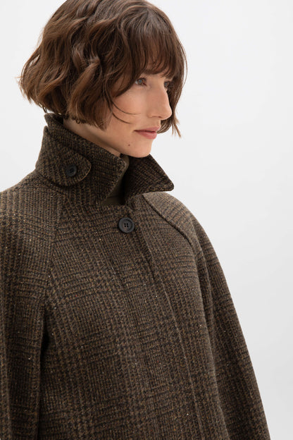 Johnstons of Elgin AW24 Women's Tailoring Olive Glen Check The Balmacaan' Women's Cashmere Blend Coat TB000694RU7571