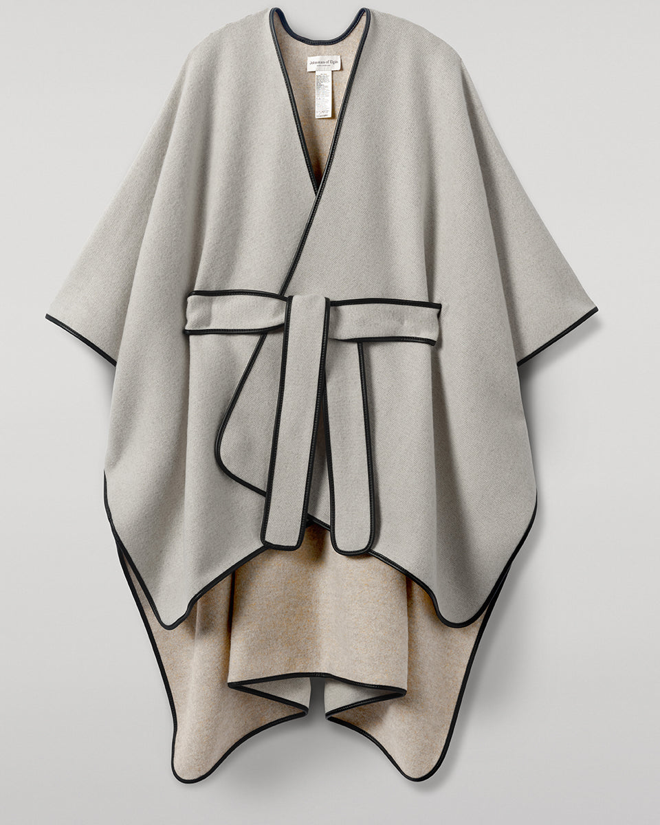 Cream Belted Cape with Leather Binding | Made in Scotland