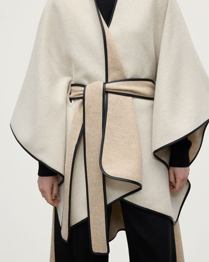 Johnstons of Elgin Woven Accessories Ecru & Oatmeal Belted Cashmere Cape TB000696RU7544ONE