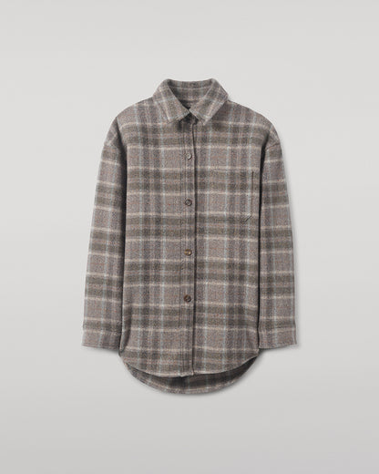 Johnstons of Elgin AW25 Women's Tailoring Slate Tweed Check Slate Tweed Check Oversized Shirt Close Up TB000754RU7676