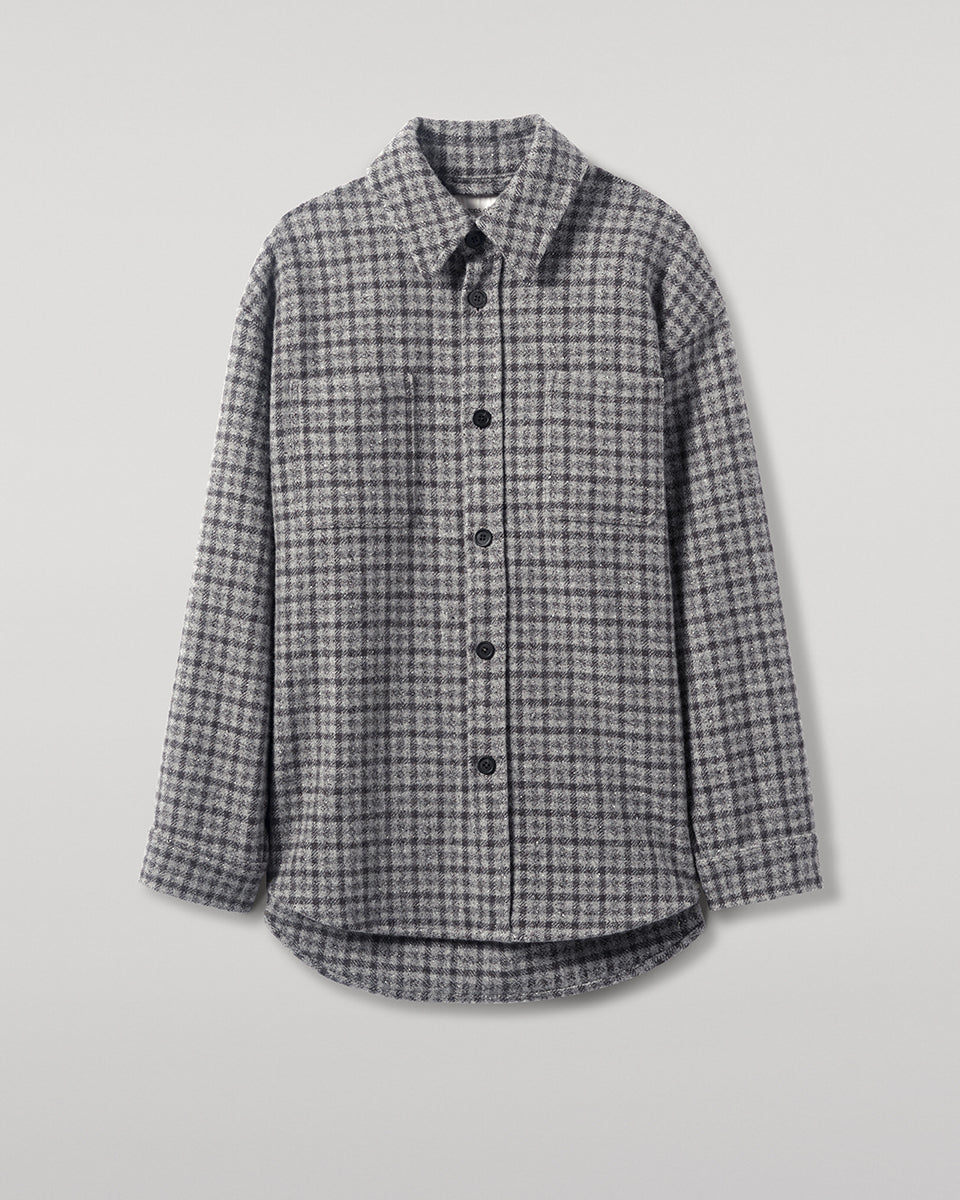 Johnstons of Elgin AW25 Men's Tailoring Grey Classic Gunclub Cashmere Wool Blend Grey Overshirt TB000755RU7684