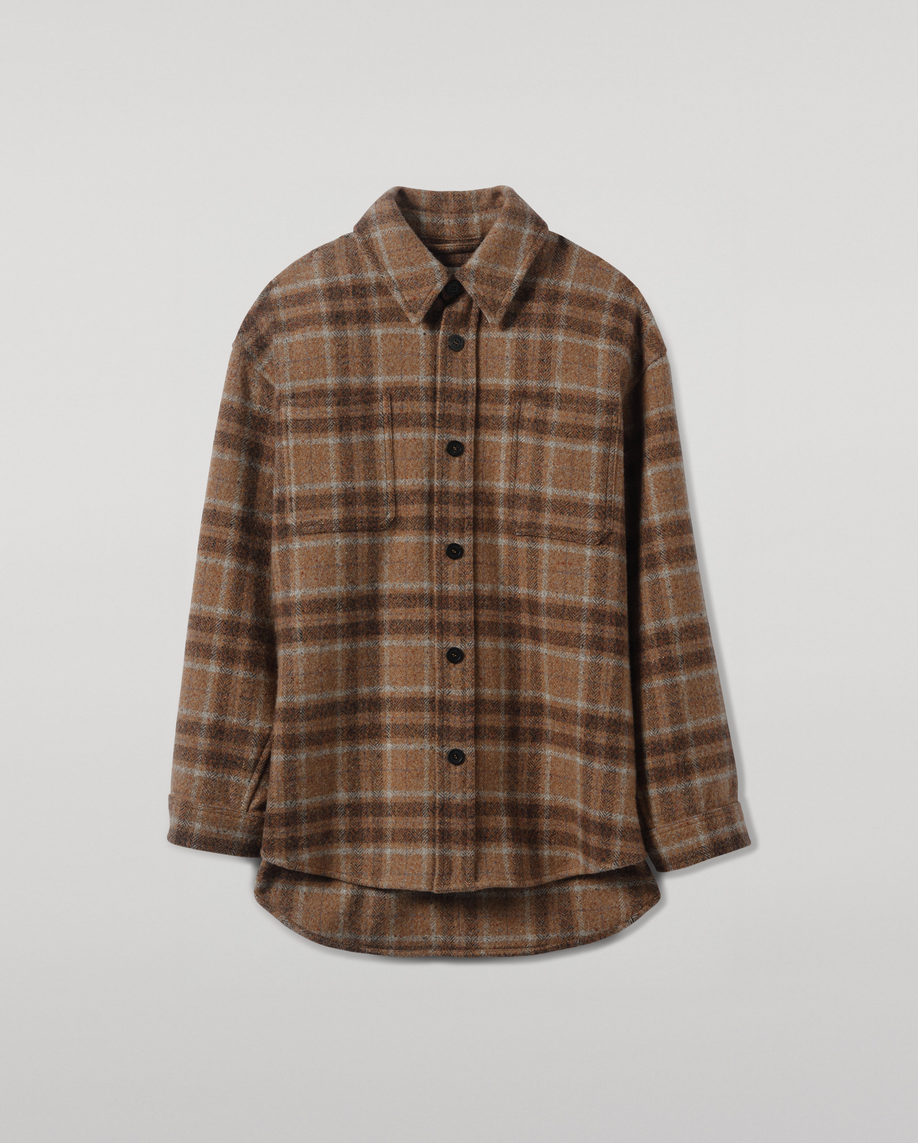 Oversized Brown Check Cashmere Overshirt | Johnstons of Elgin
