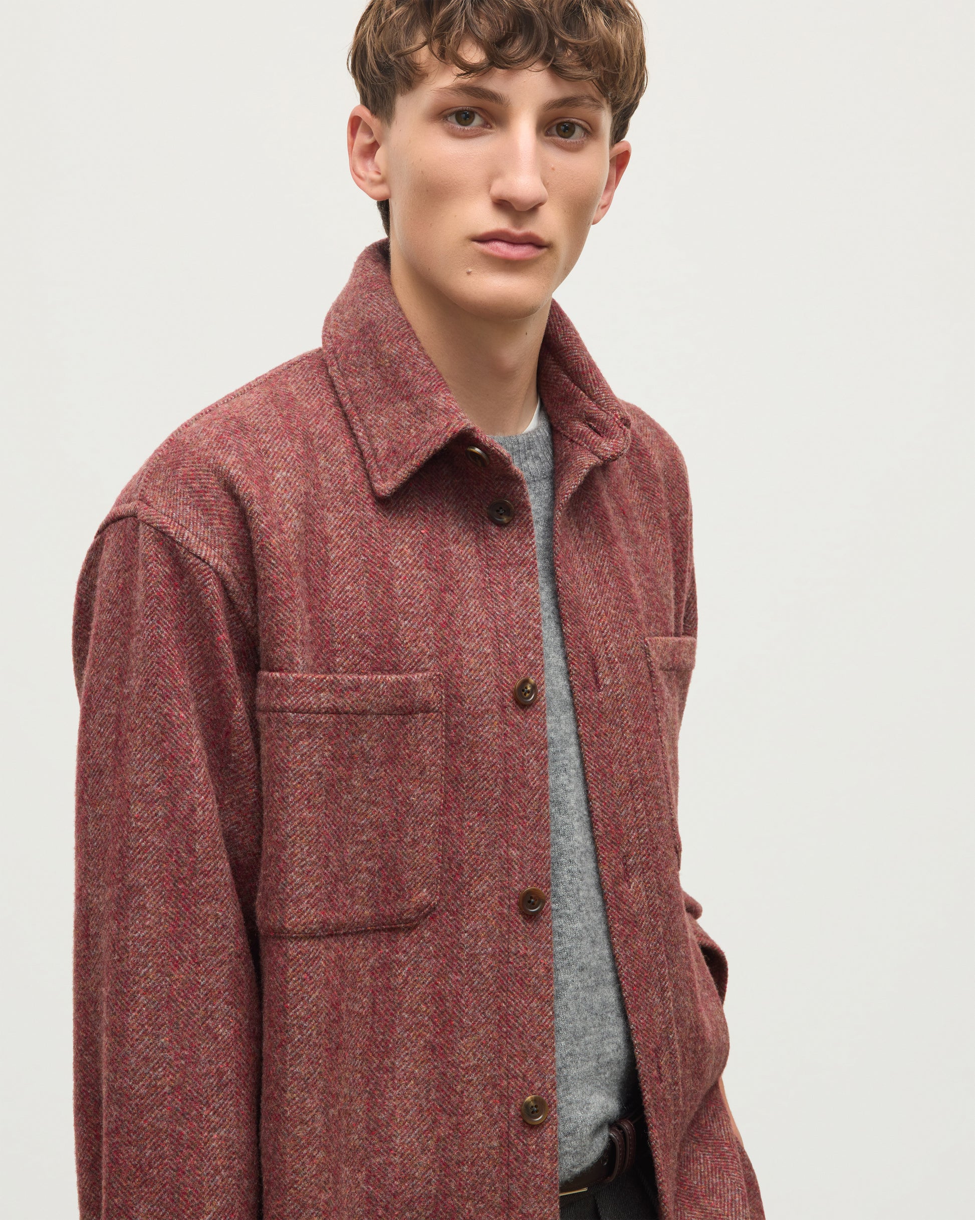 JOHNSTONS OF ELGIN MENS ATHOLL CASHMERE WOOL OVERSHIRT 50% CASHMERE, 50% WOOL TB000843RU7859