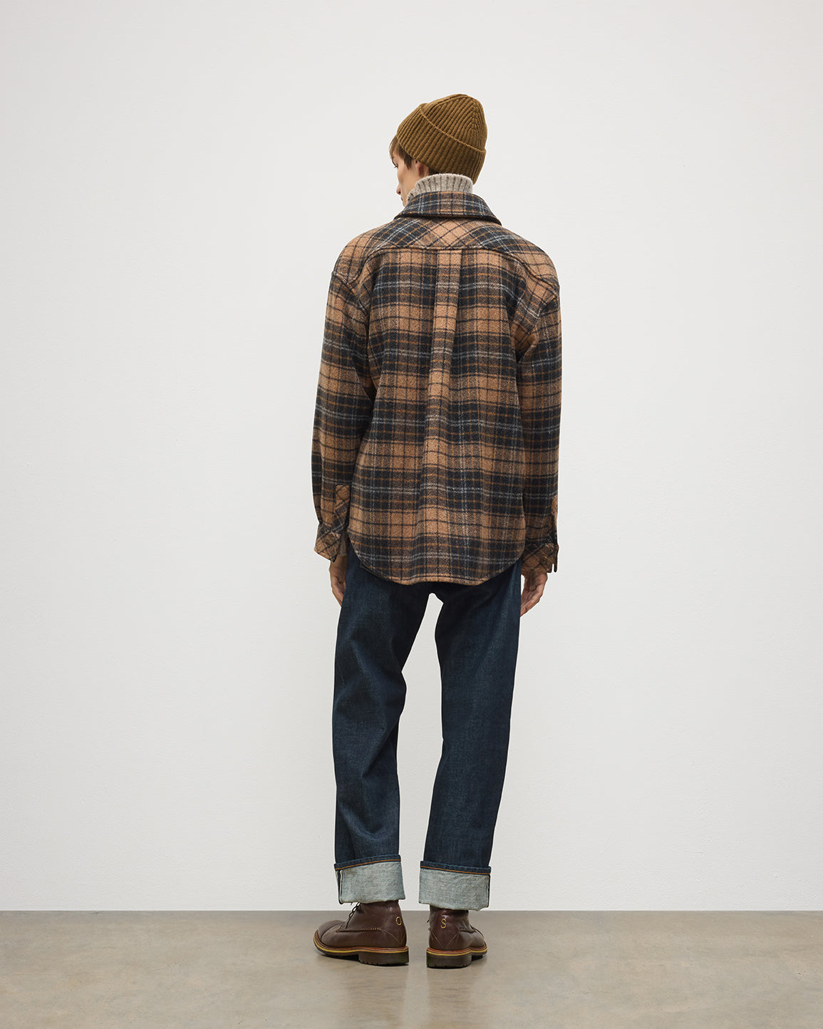 Atholl Grey and Camel Plaid Wool Cashmere Overshirt | Made in
