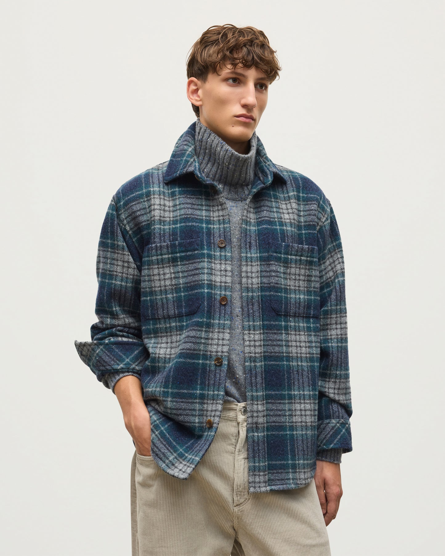 JOHNSTONS OF ELGIN MENS ATHOLL CASHMERE WOOL OVERSHIRT 50% CASHMERE, 50% WOOL TB000860RU7857