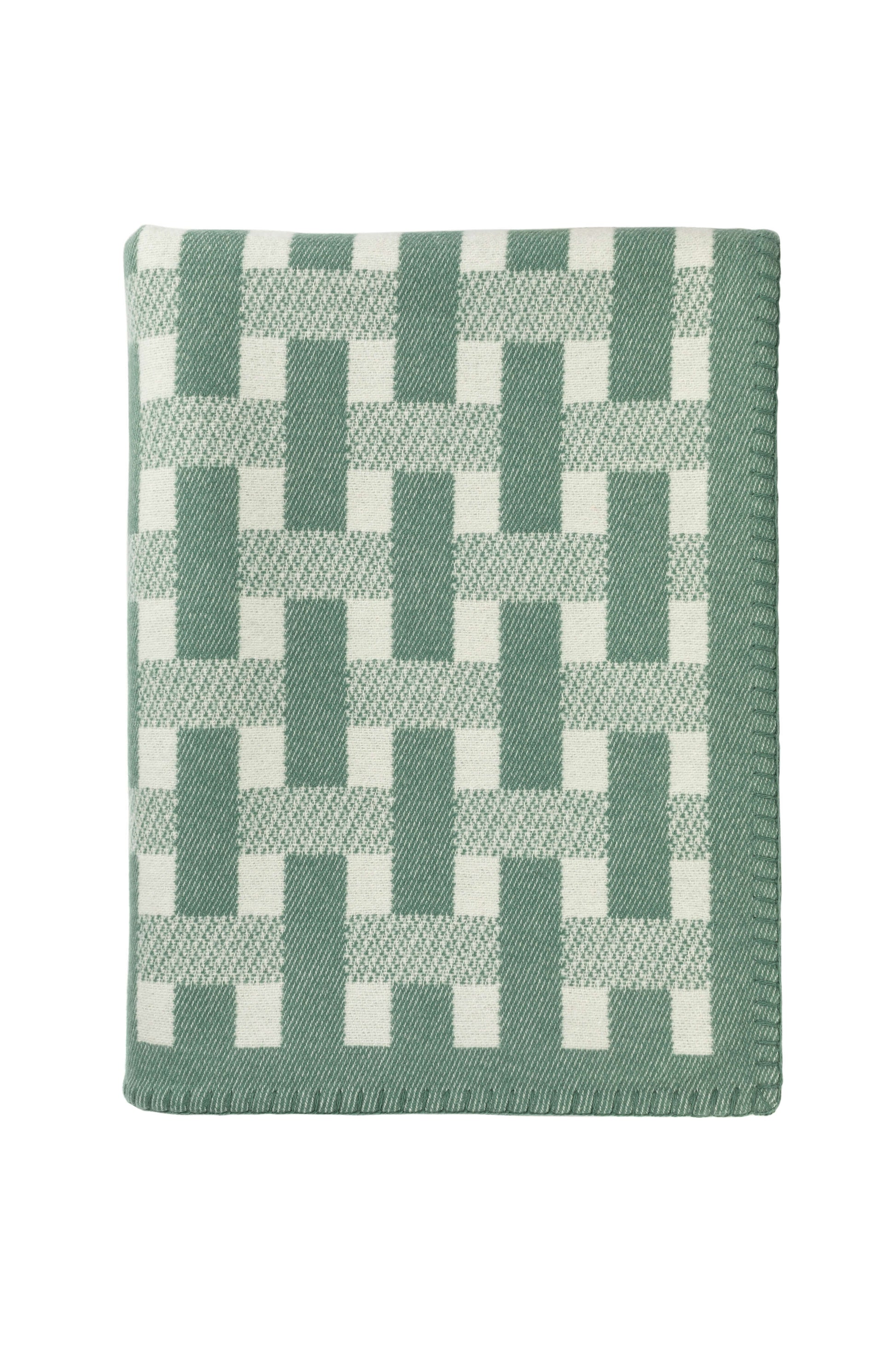 Johnstons of Elgin 2024 Blanket Collection Moss & White Blanket Stitched Basketweave Throw TB000500RU7445ONE