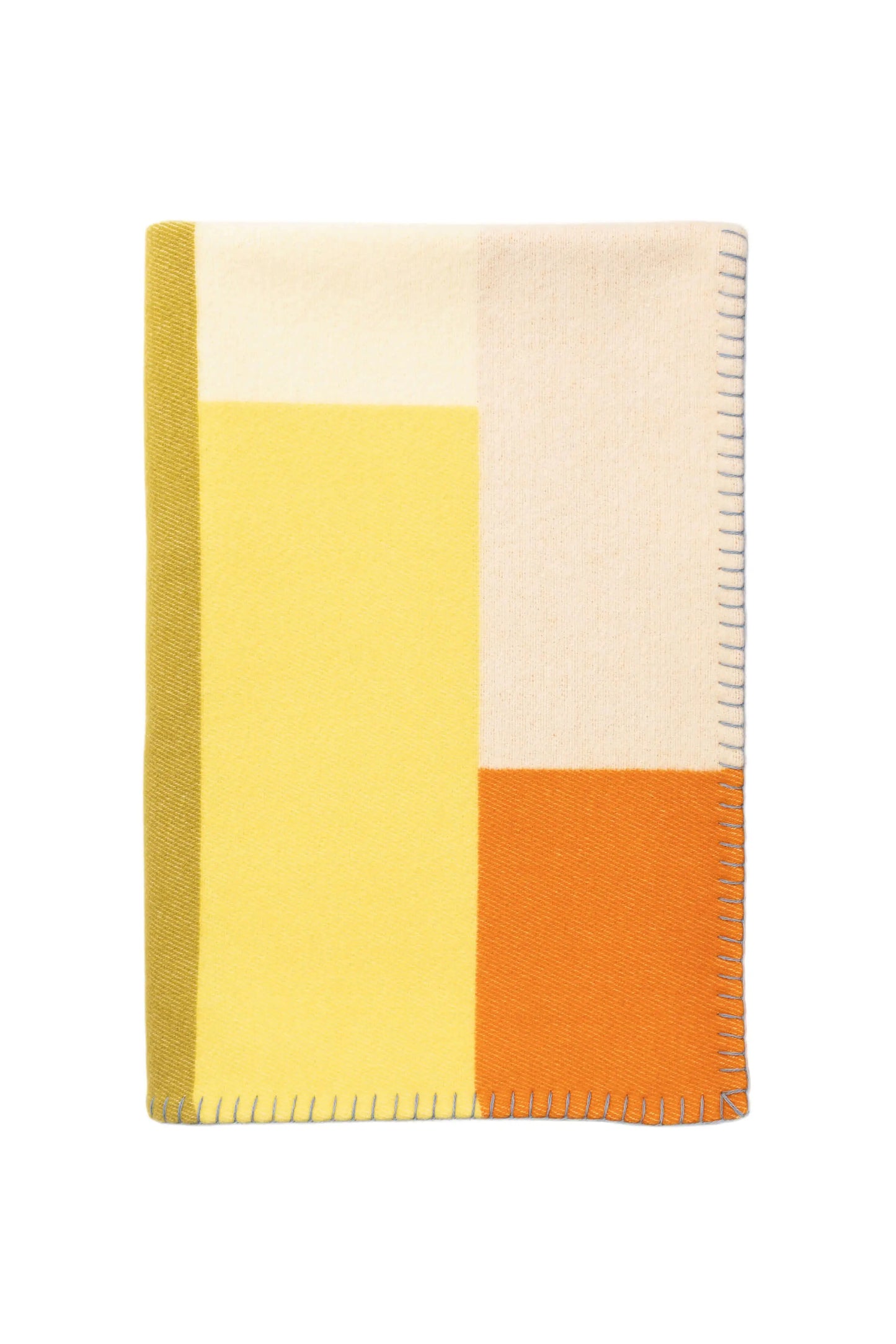 Johnstons of Elgin’s Green & Blue Kids Colour Block Blanket Stitch Throw on a white background TB000582RU7280ONE