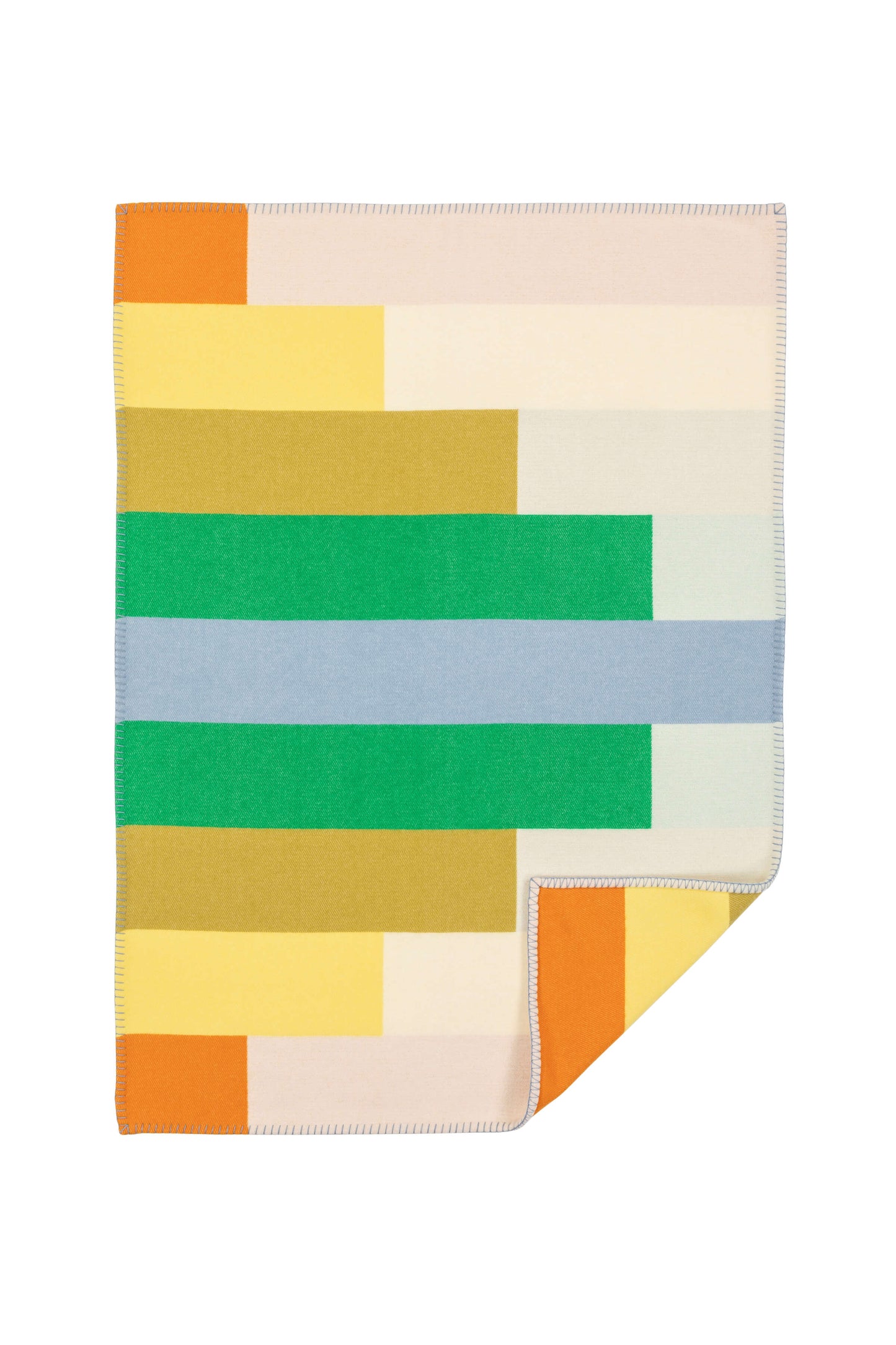 Johnstons of Elgin’s Green & Blue Kids Colour Block Blanket Stitch Throw on a white background TB000582RU7280ONE