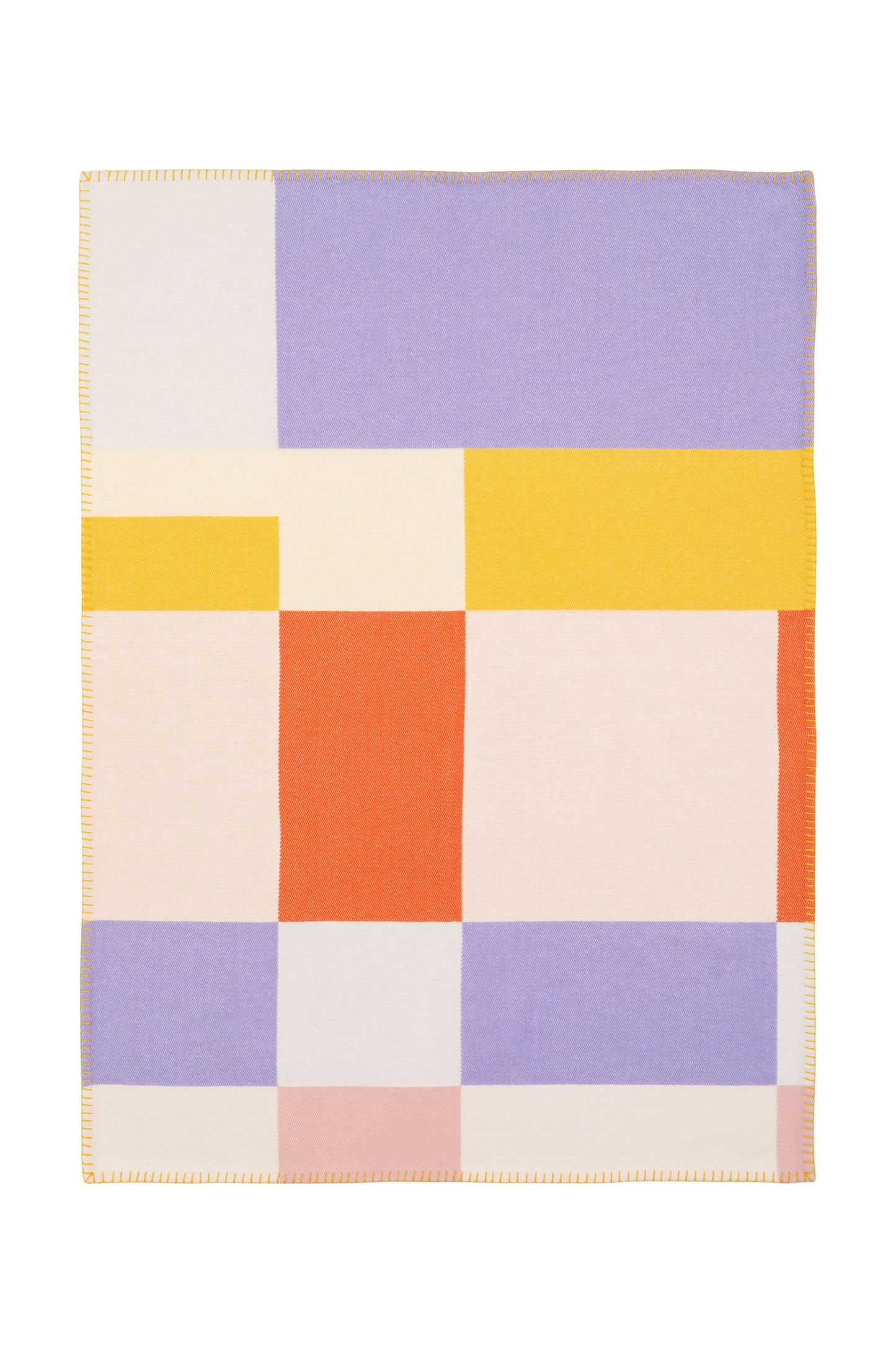 Johnstons of Elgin’s Lilac & Yellow Kids Colour Block Blanket Stitch Throw on a white background TB000582RU7281ONE