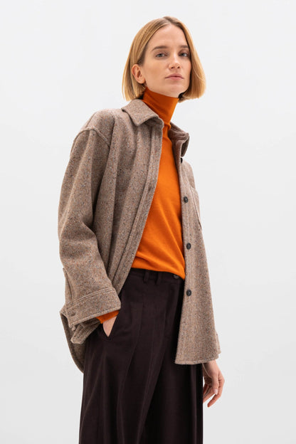 Johnstons of Elgin AW24 Women's Tailoring Ochre & Ash Herringbone Herringbone Oversized Shirt TB000654RU7574