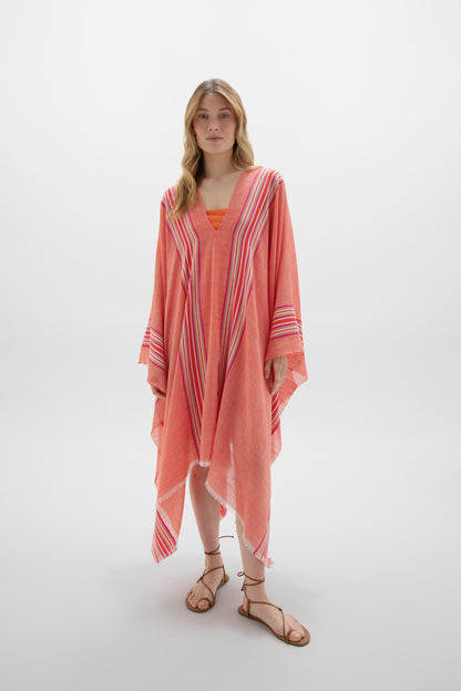 Johnstons of Elgin SS24 Accessories Coral Multi Stripe Kaftan TB000668RU7430ONE