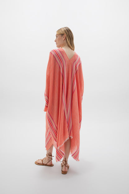 Johnstons of Elgin SS24 Accessories Coral Multi Stripe Kaftan TB000668RU7430ONE