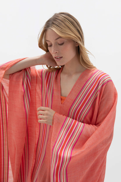 Johnstons of Elgin SS24 Accessories Coral Multi Stripe Kaftan TB000668RU7430ONE