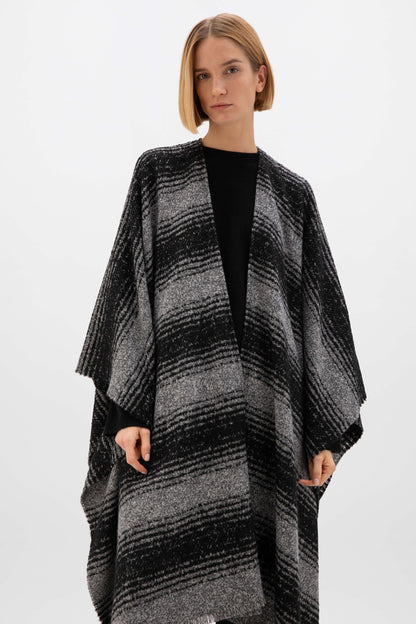 Johnstons of Elgin AW24 Woven Accessory Charcoal Textural Ombré Cape TB000697RU7548ONE