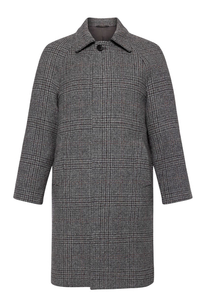 Johnstons of Elgin AW24 Men's Tailoring Grey & Rust Glen Check The Balmacaan' Men's Lambswool Coat TD000423RU7563