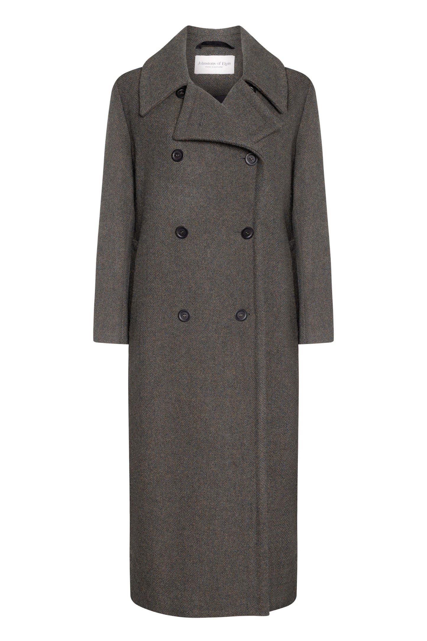 Johnstons of Elgin AW24 Women's Tailoring Dark Olive Herringbone The Great Coat TD000438RU7572