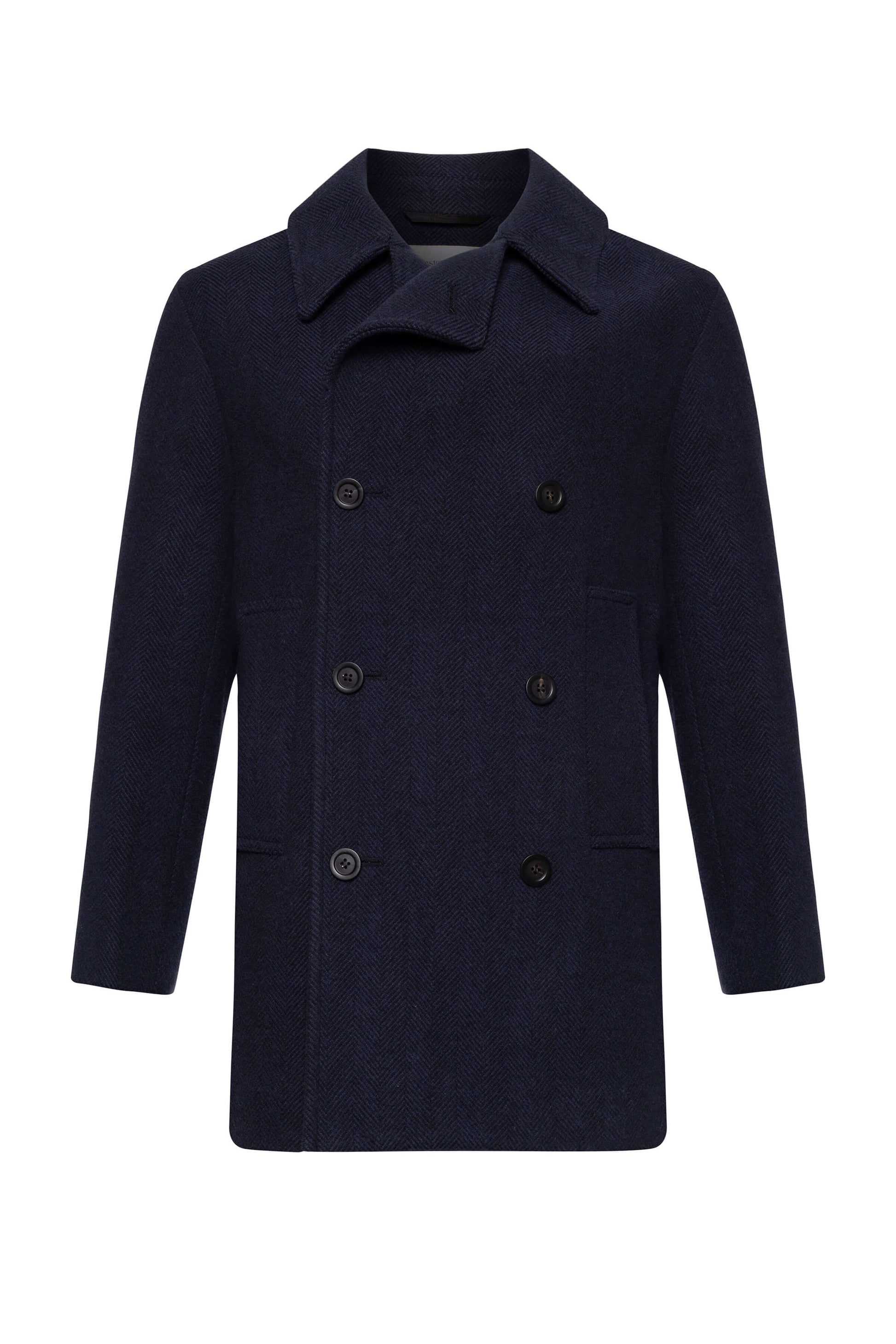 Johnstons of Elgin AW24 Men's Tailoring Navy & Black Herringbone Herringbone Pea Coat TD000453RU7579