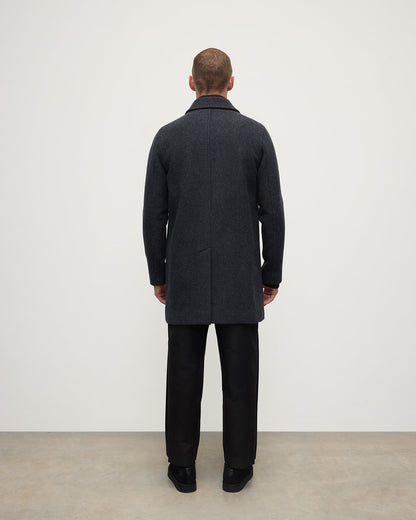 Back of Johnstons of Elgin AW25 Men's Tailoring Shale Modern Twill Wool Grey Car Coat TD000473RU7680