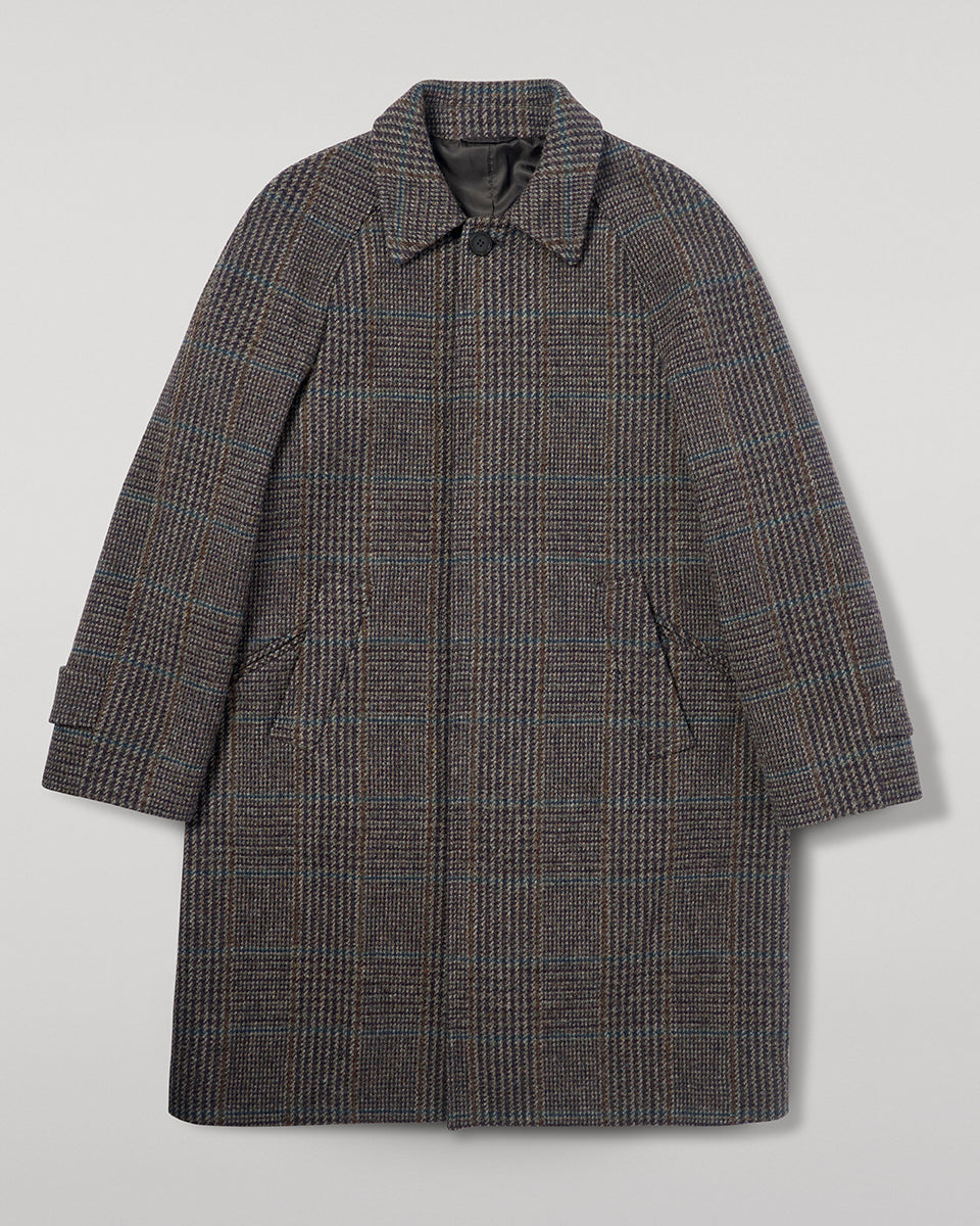 Johnstons of Elgin AW25 Men's Tailoring Dark Slate Glen Urquhart The Balmacaan' Coat | Dark Slate Check TD000475RU7678