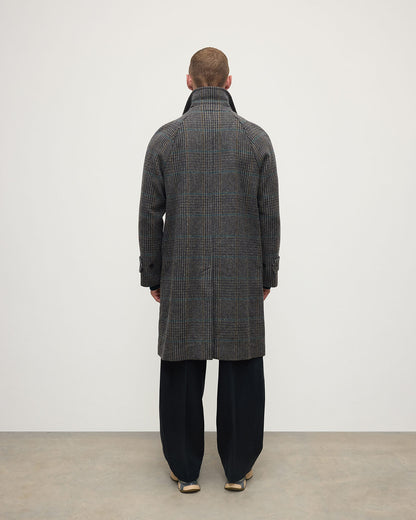 Back of Johnstons of Elgin AW25 Men's Tailoring Dark Slate Glen Urquhart The Balmacaan' Coat | Dark Slate Check TD000475RU7678