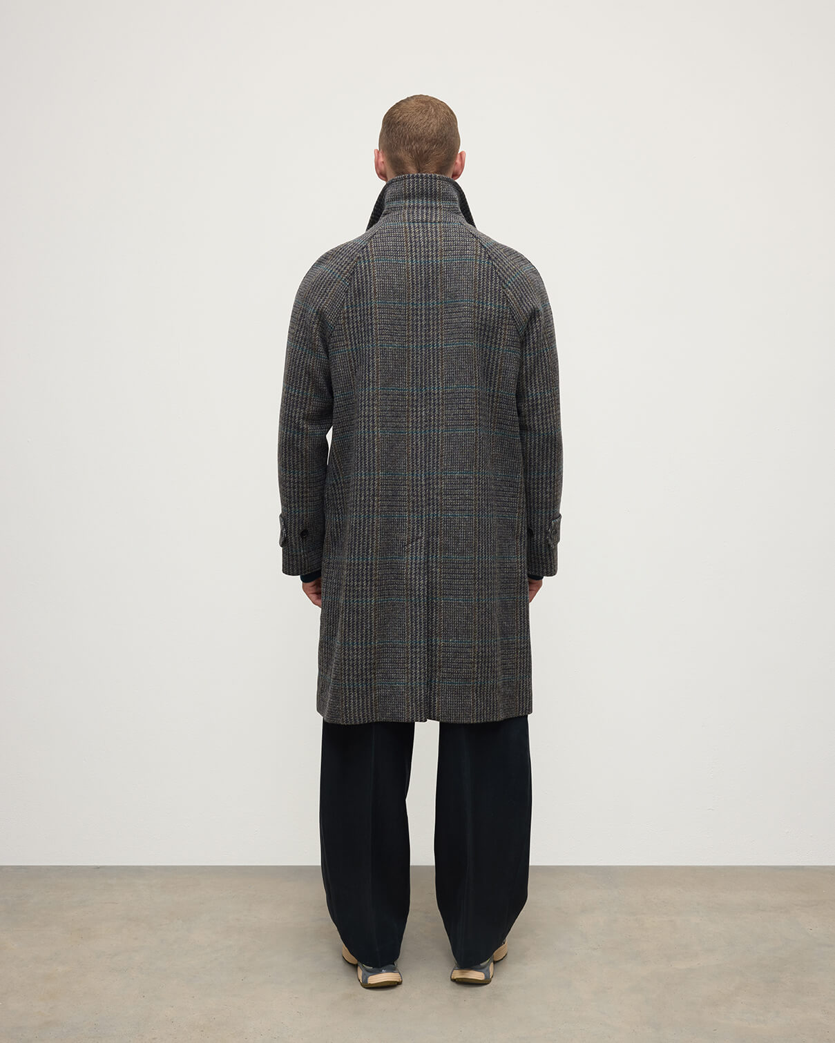 The Balmacaan' Coat in Dark Slate Glen Urquhart | Men's Tailoring