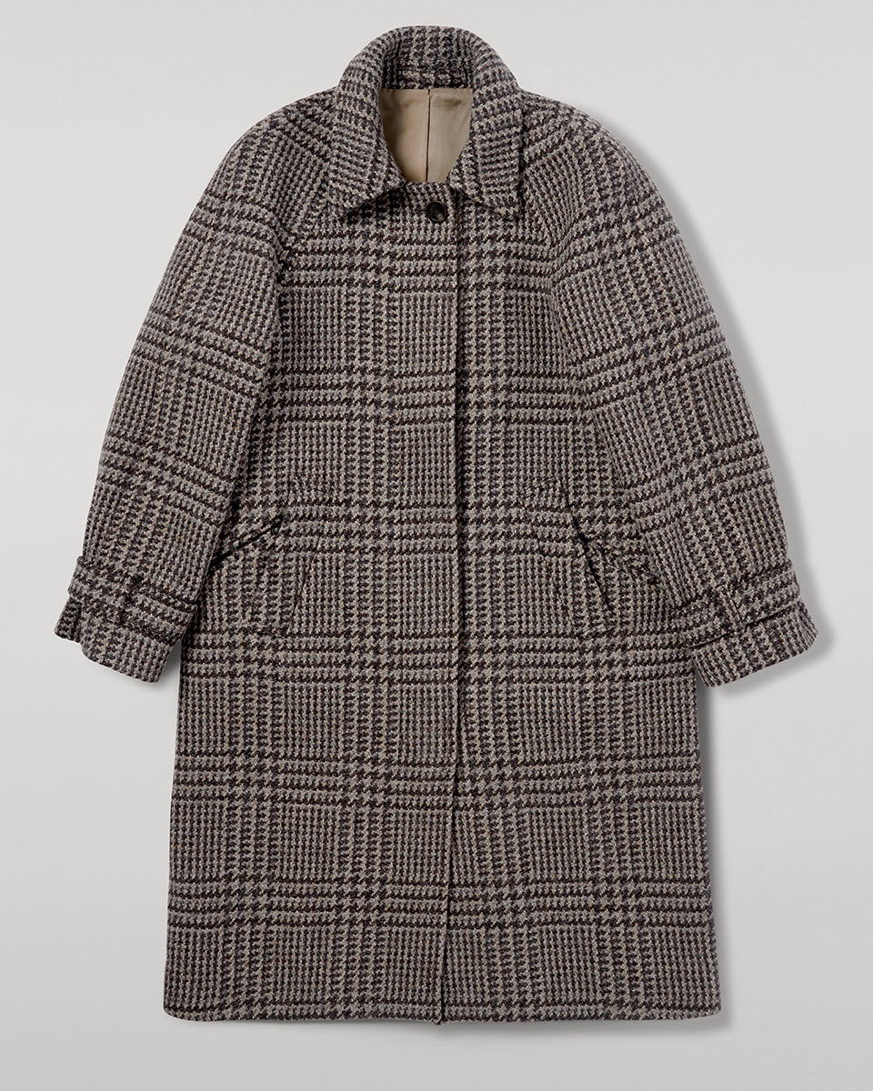 Johnstons of Elgin Women's Balmacaan Coat in Ash Small Glen Urquhart Tweed TD000517RU7696