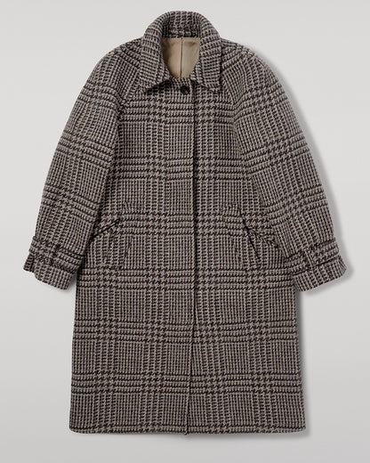 Johnstons of Elgin Women's Balmacaan Coat in Ash Small Glen Urquhart Tweed TD000517RU7696