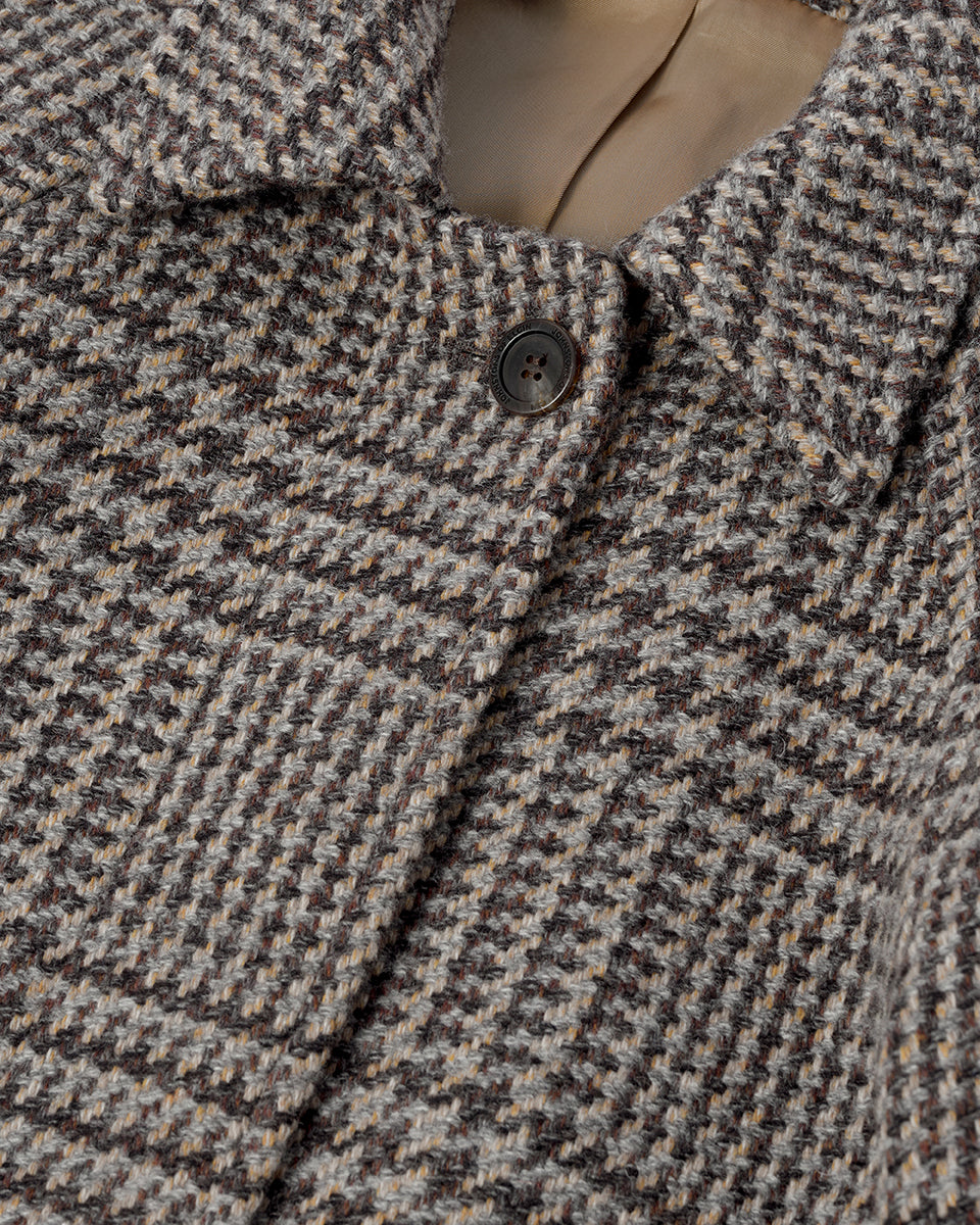 Johnstons of Elgin Women's Balmacaan Coat in Ash Small Glen Urquhart Tweed TD000517RU7696