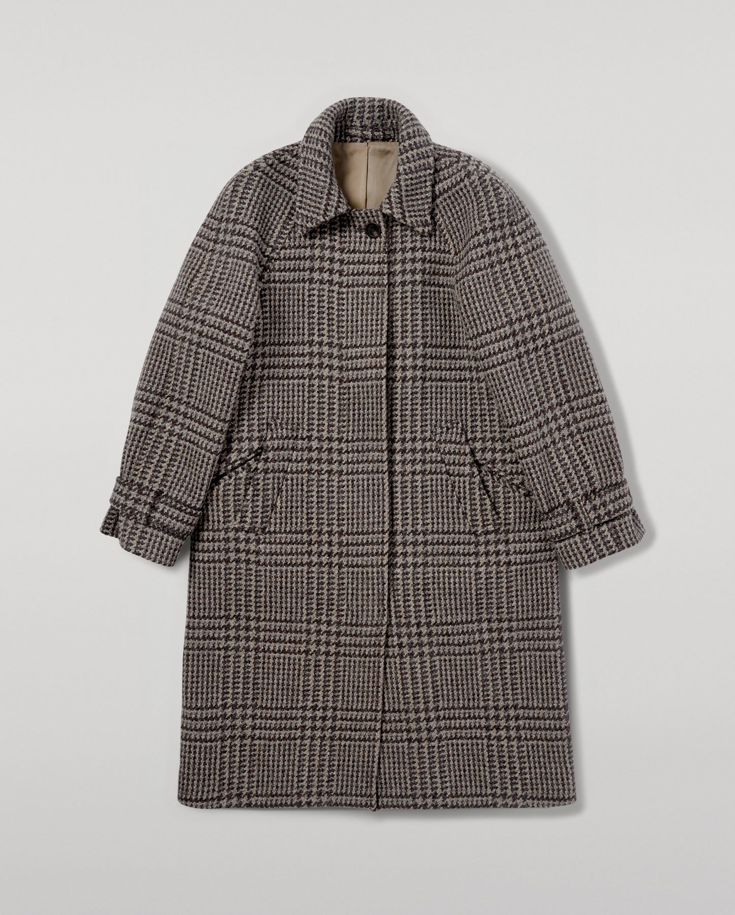 Johnstons of Elgin Women's Balmacaan Coat in Ash Small Glen Urquhart Tweed TD000517RU7696