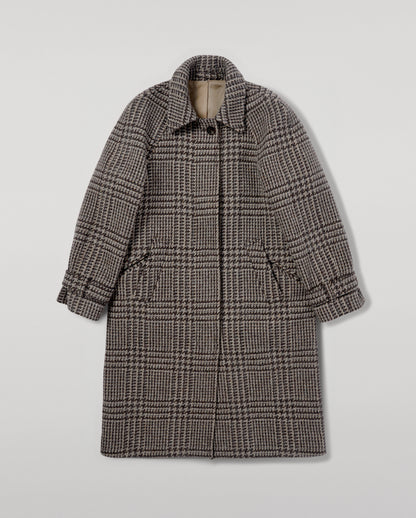 Johnstons of Elgin Women's Balmacaan Coat in Ash Small Glen Urquhart Tweed TD000517RU7696