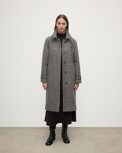Johnstons of Elgin Women's Balmacaan Coat in Ash Small Glen Urquhart Tweed TD000517RU7696