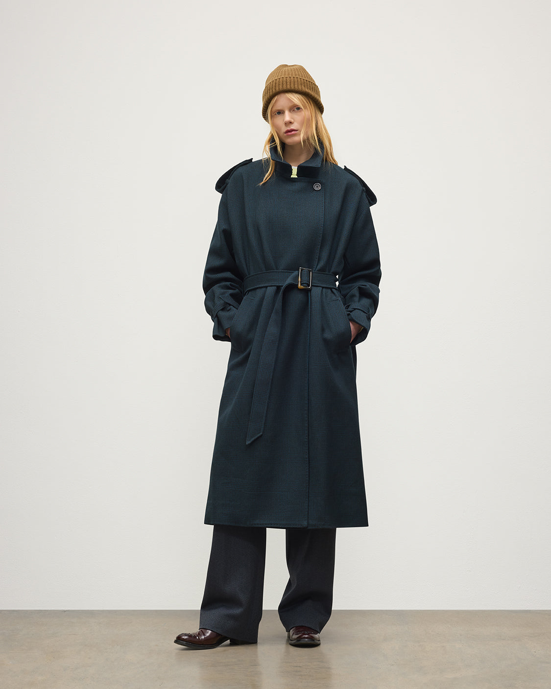 JOHNSTONS OF ELGIN WOMENS THREAVE WOOL TRENCH COAT 100% WOOL TD000525RU7840