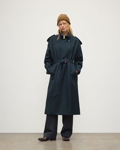 JOHNSTONS OF ELGIN WOMENS THREAVE WOOL TRENCH COAT 100% WOOL TD000525RU7840