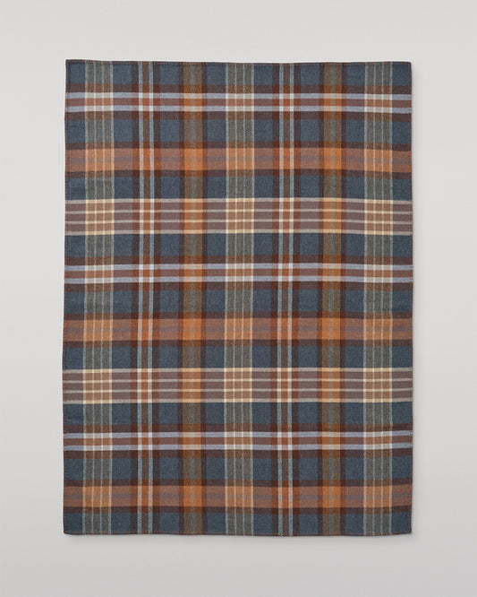Johnstons of Elgin Double Face 100% Wool Blanket in Heather Blue and Brown Check TD000535RU7427ONE