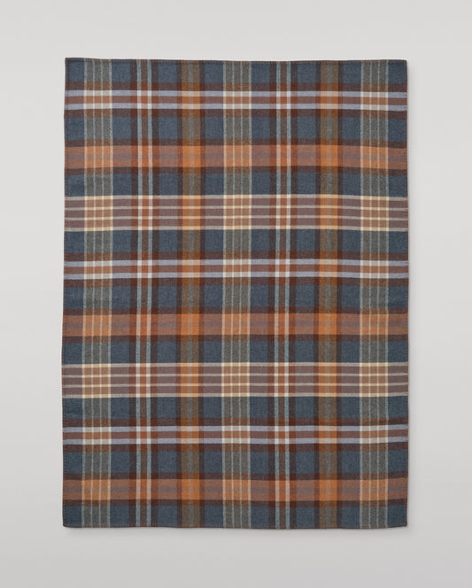Johnstons of Elgin Double Face 100% Wool Blanket in Heather Blue and Brown Check TD000535RU7427ONE
