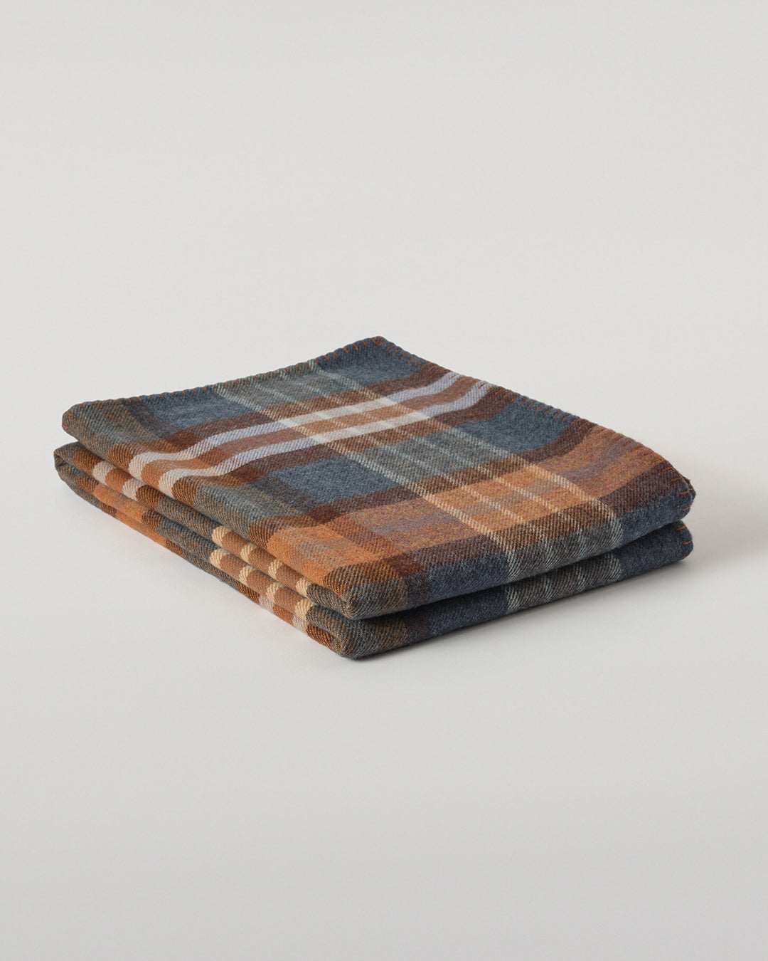 Johnstons of Elgin Double Face 100% Wool Blanket in Heather Blue and Brown Check TD000535RU7427ONE