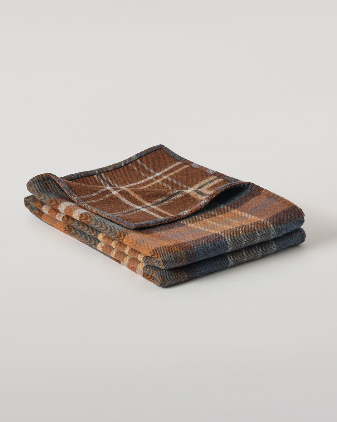 Johnstons of Elgin Double Face 100% Wool Blanket in Heather Blue and Brown Check TD000535RU7427ONE