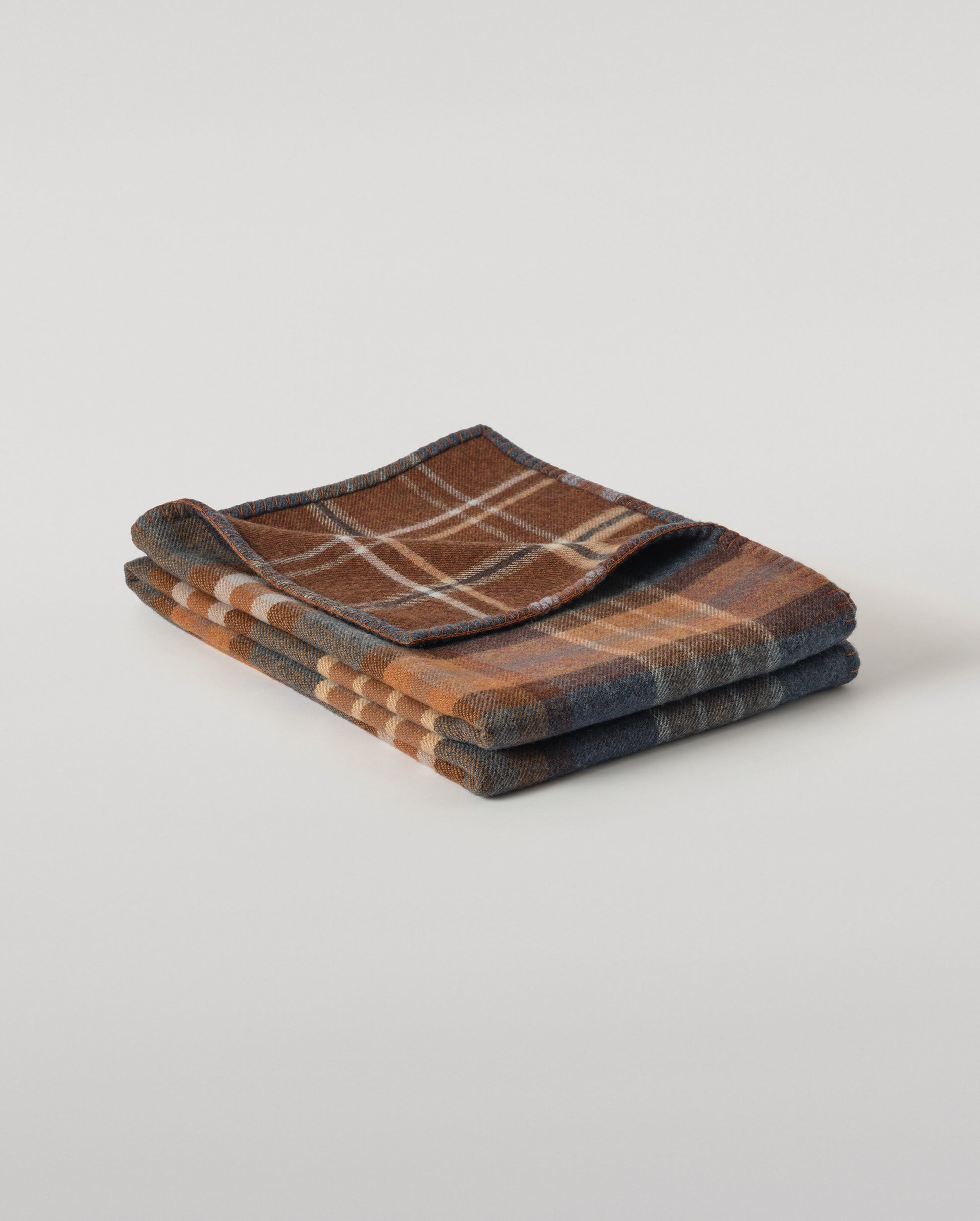 Johnstons of Elgin Double Face 100% Wool Blanket in Heather Blue and Brown Check TD000535RU7427ONE