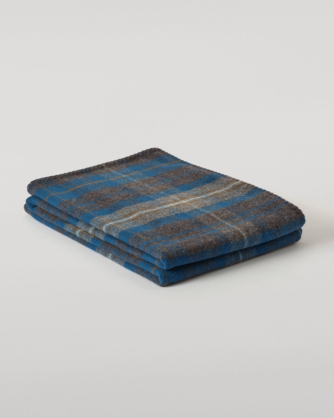 Johnstons of Elgin Double Face 100% Wool Blanket in Petrol & Charcoal Grey Check TD000535RU7833ONE