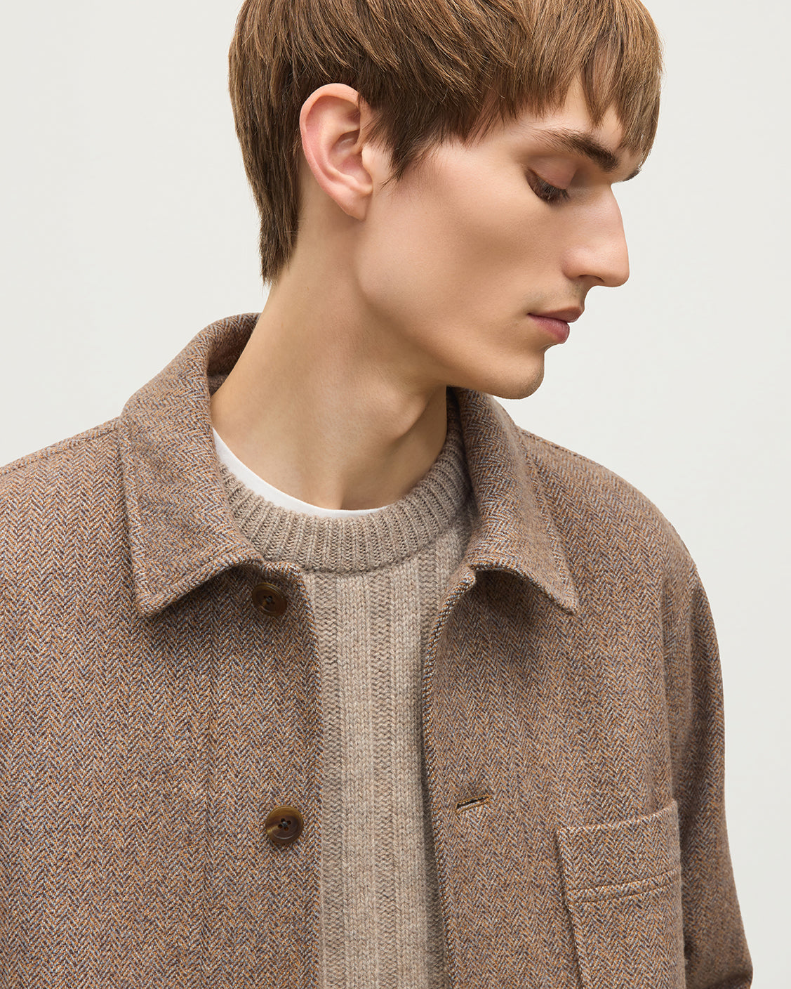 ⭐︎新品Johnstons of Elginアームウォーマー ベージュ⭐︎ The Weavers Jacket | Camel & Blue Herringbone | Made in Scotland