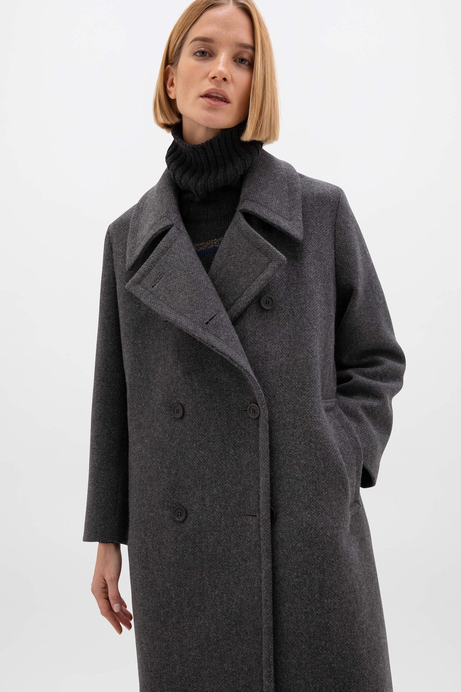 Johnstons of Elgin AW24 Women's Tailoring Grey Broken Twill The Great Coat TD000438RU7573